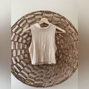 Sleeveless Mock Neck Crop Top - Beige